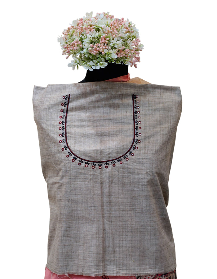 Hand-painted Madhubani Blouse Piece on Cotton - Floral and Fish